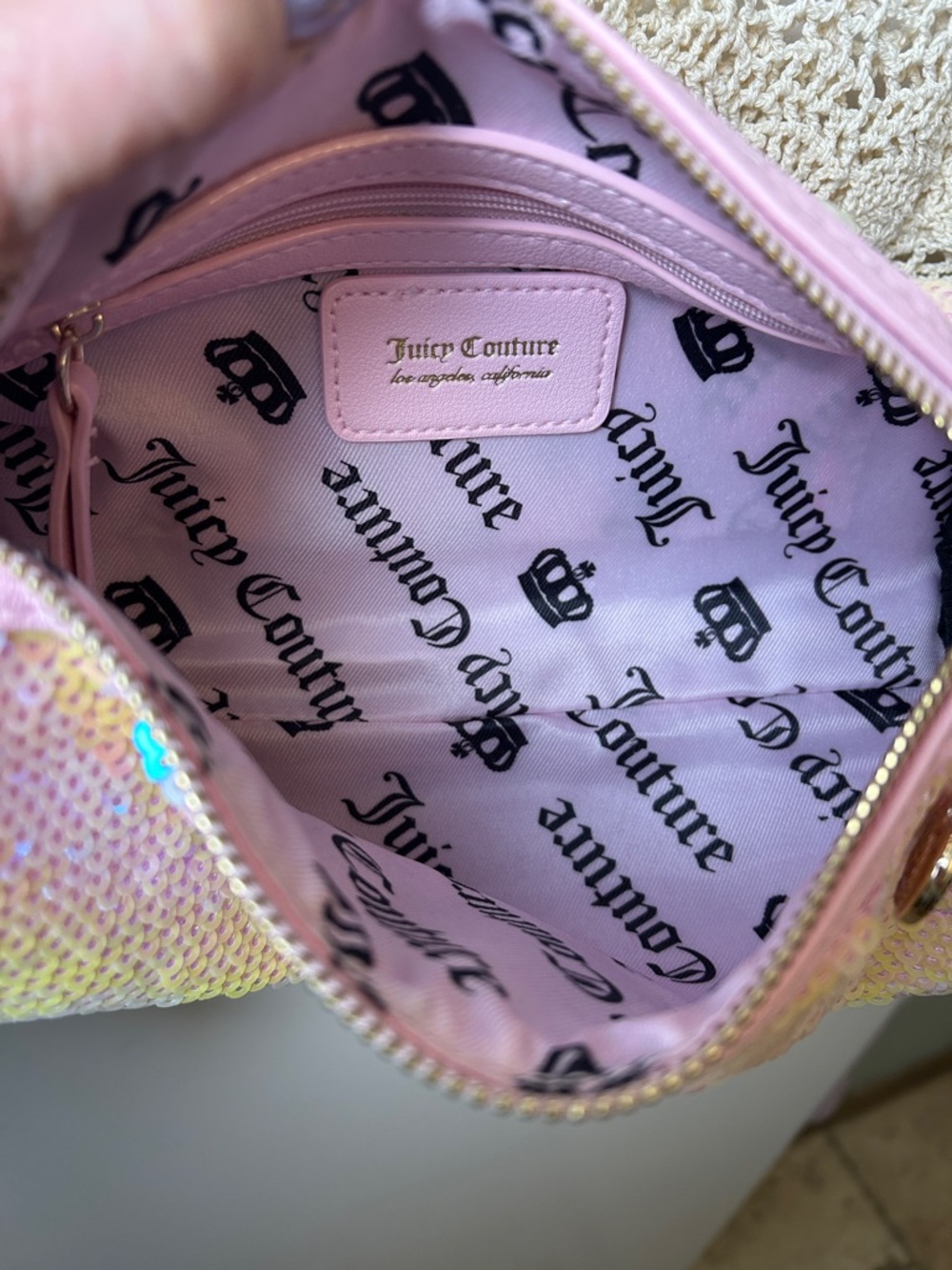 NWT JUICY Couture Pink Sequin Barrel Heart Shoulder Bag Gold look Chain Handle - Picture 14 of 14